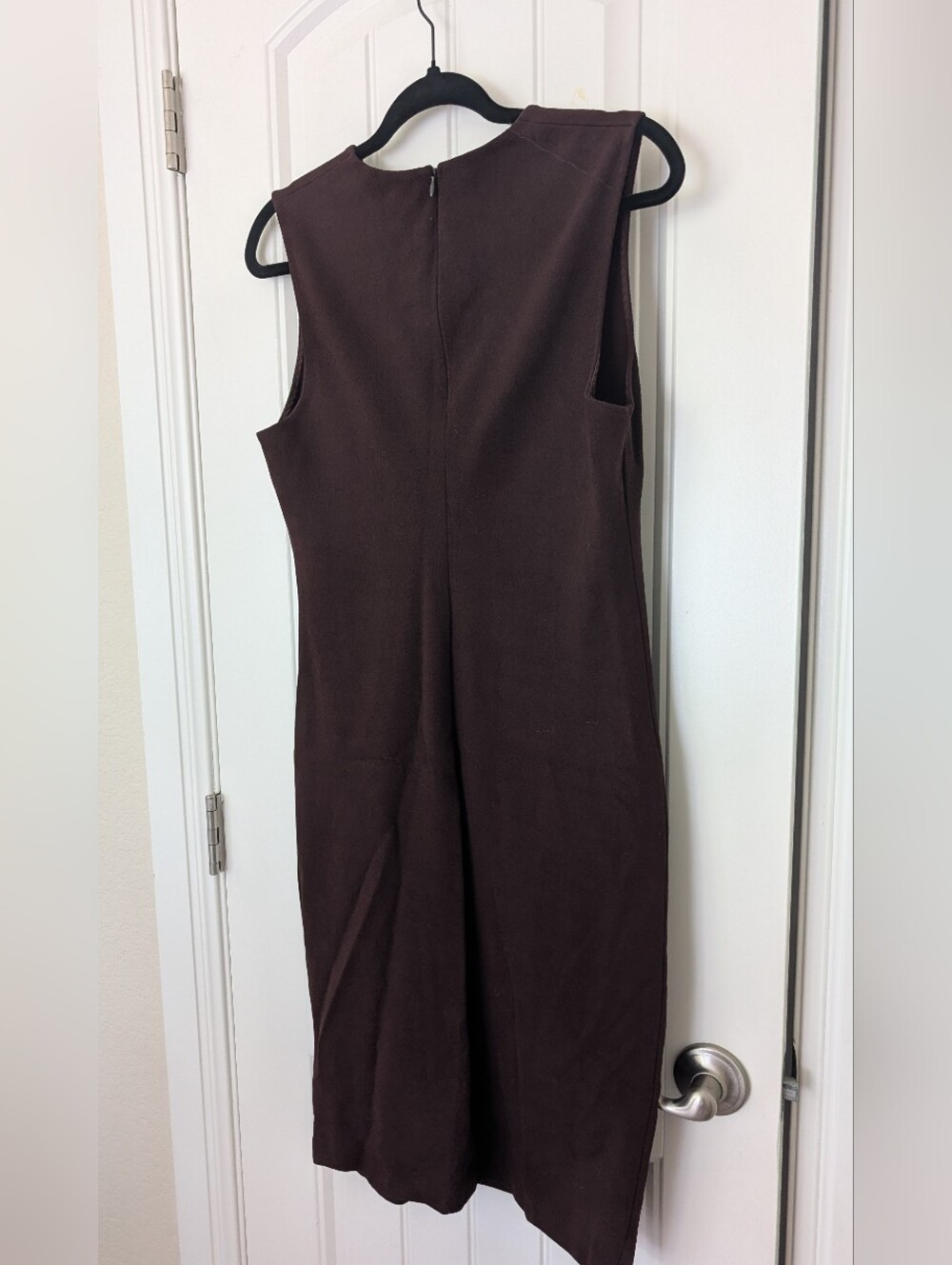 Sleeveless V-Neck Chocolate Brown Shift Dress 6 - Picture 6 of 6